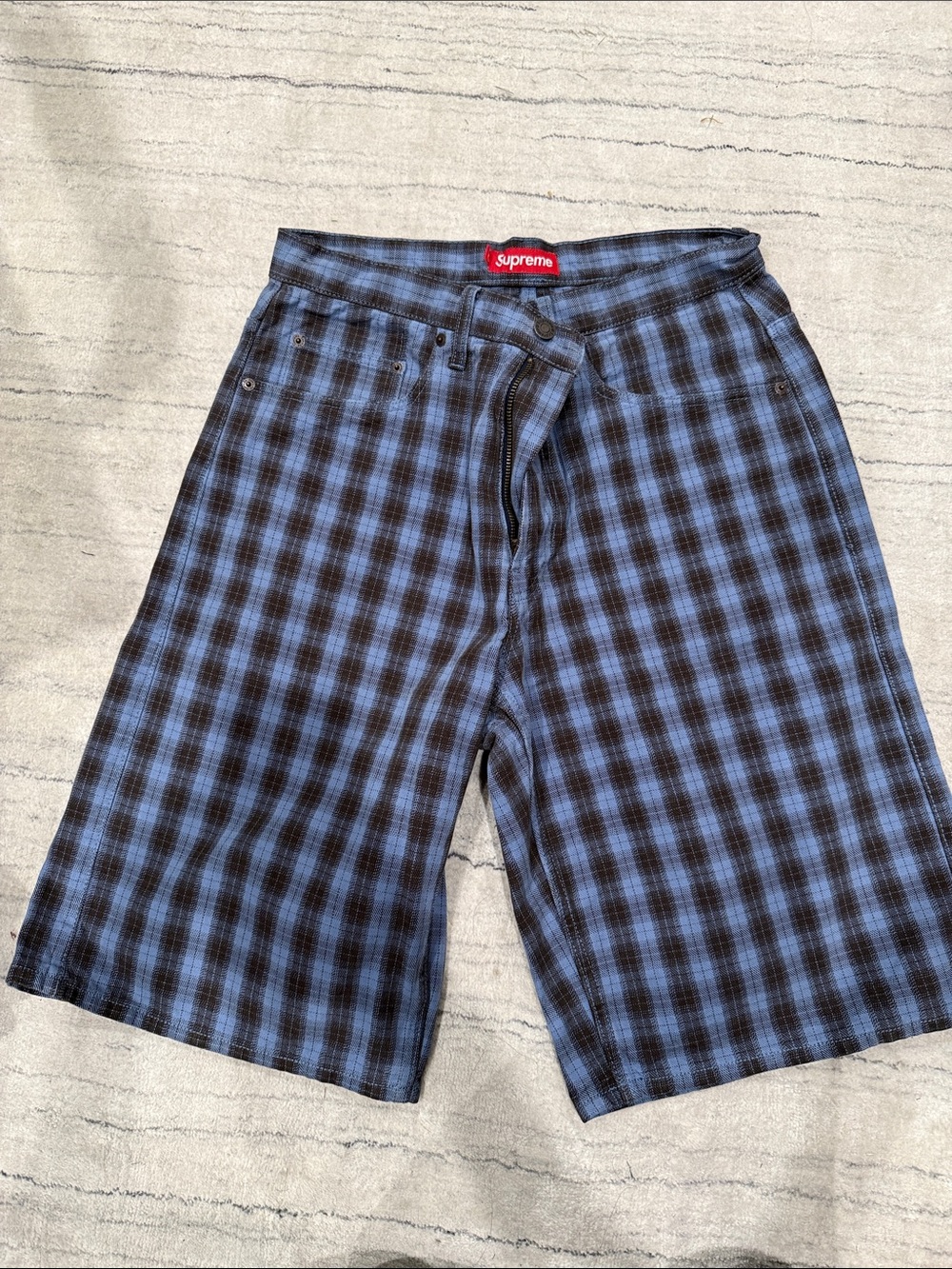Supreme Black and Blue Plaid Men’s Jean Shorts
